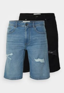 Pier One Unisex 2 Pack - Shorts Vaqueros - Blue/Black Denim -Pier One Mode Outlet Tienda 07a2a099e2d644ab8c70e05709f387ae