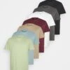 Pier One 7 Pack - Camiseta Básica - Black /Green /Bordeaux