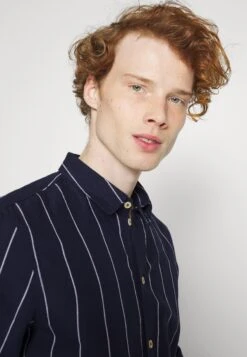 Pier One Linen Mix Stripe - Camisa - Dark Blue -Pier One Mode Outlet Tienda 368860f76af348d18efc7d675b2e5f38