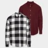 Pier One 2 Pack - Camisa - Bordeaux/Black/White